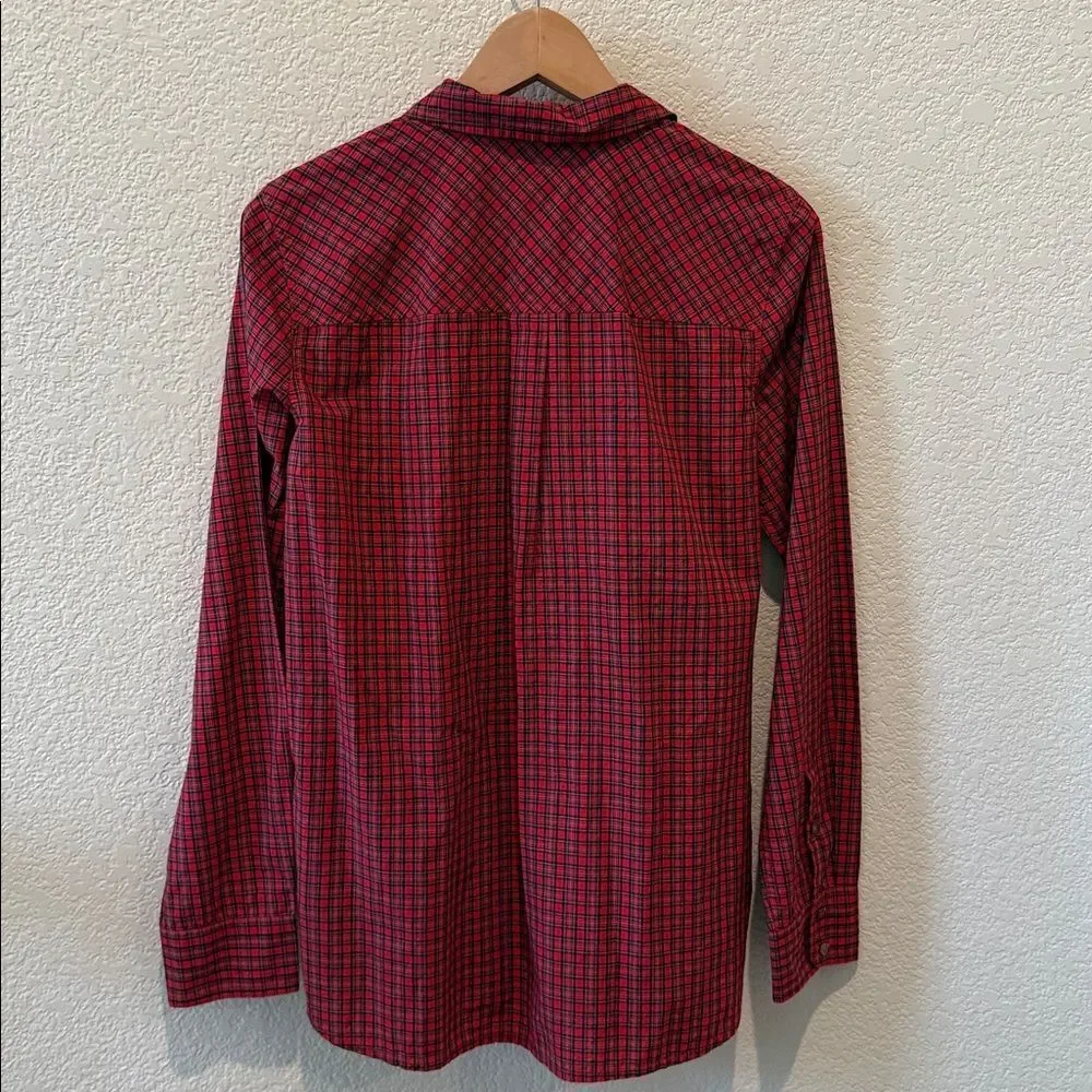 J. Crew Red and Black Plaid Shirt with Beaded Embroidery Size 8